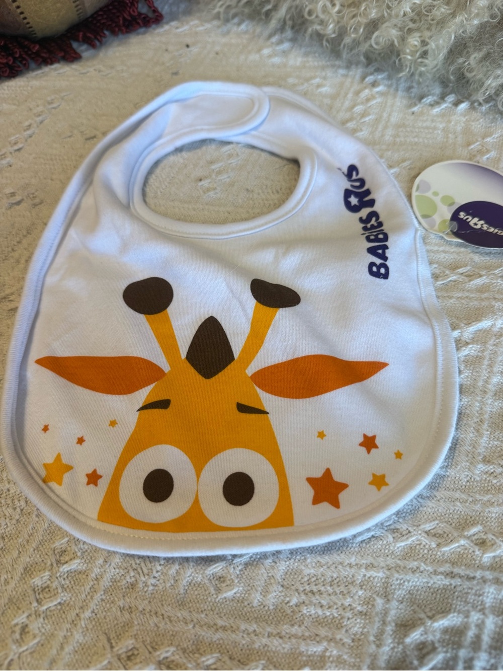 Baby bib with Cute Giraffe Print - White and Orange- memorabilia